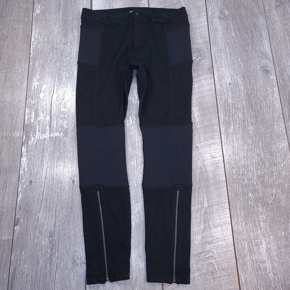 Athleta Trailsetter Pants Women 10 Black Quilted Panels Ankle Zip Pockets